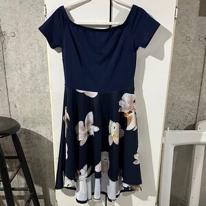 Navy Floral Off-Shoulder Dress